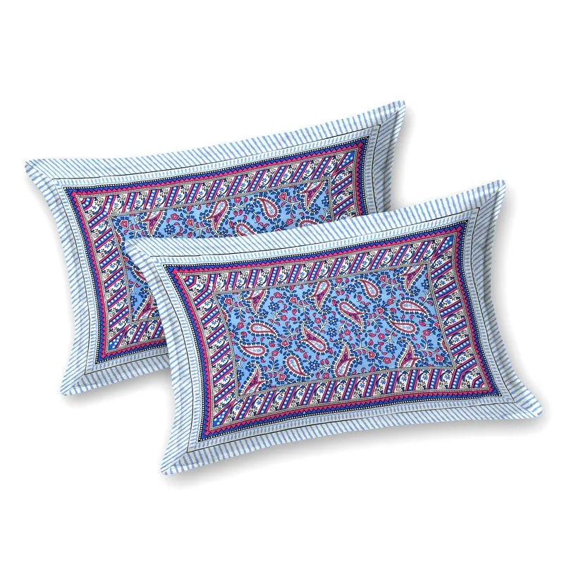 FloralNest Cotton Bedsheet (Blue) - 144 TC media 3