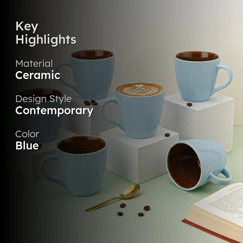 Karvaa Ceramic Coffee Mug (Arctic Blue/350 mL Each) - Set Of Six media 2