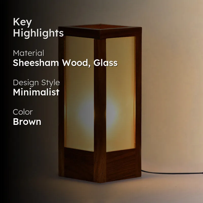 Aarush Handcrafted Frosted Glass & Sheesham Wood Table Lamp - Brown media 2