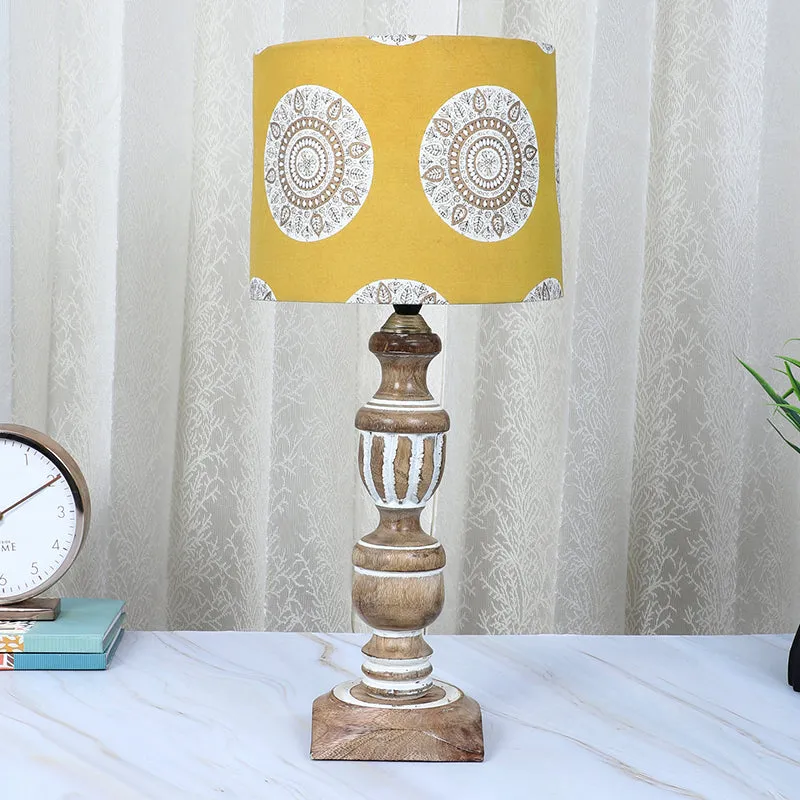 Mandala Merry Totem Printed Mango Wood Table Lamp - Brown,Yellow,White media 2