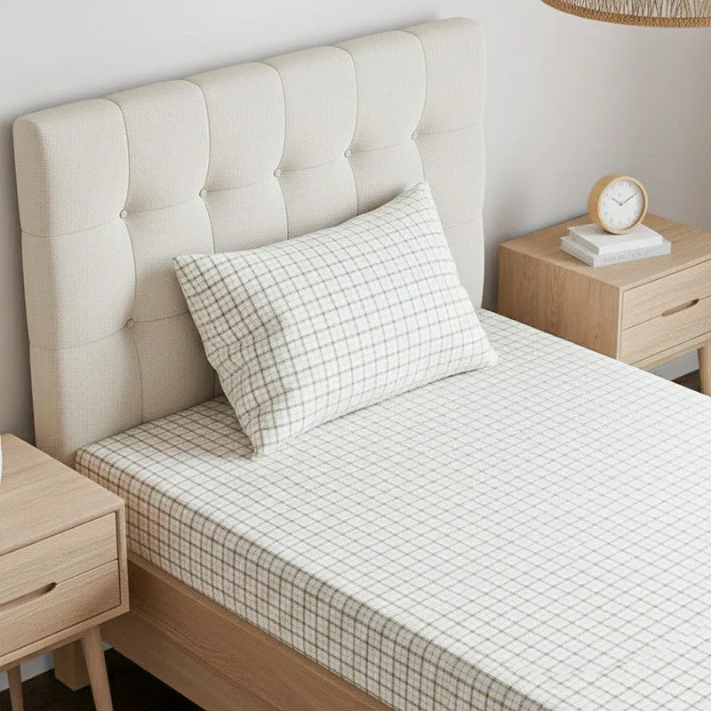Mizomeen Checkered Printed Cotton Bedsheet (Blue) - 200 TC media 1