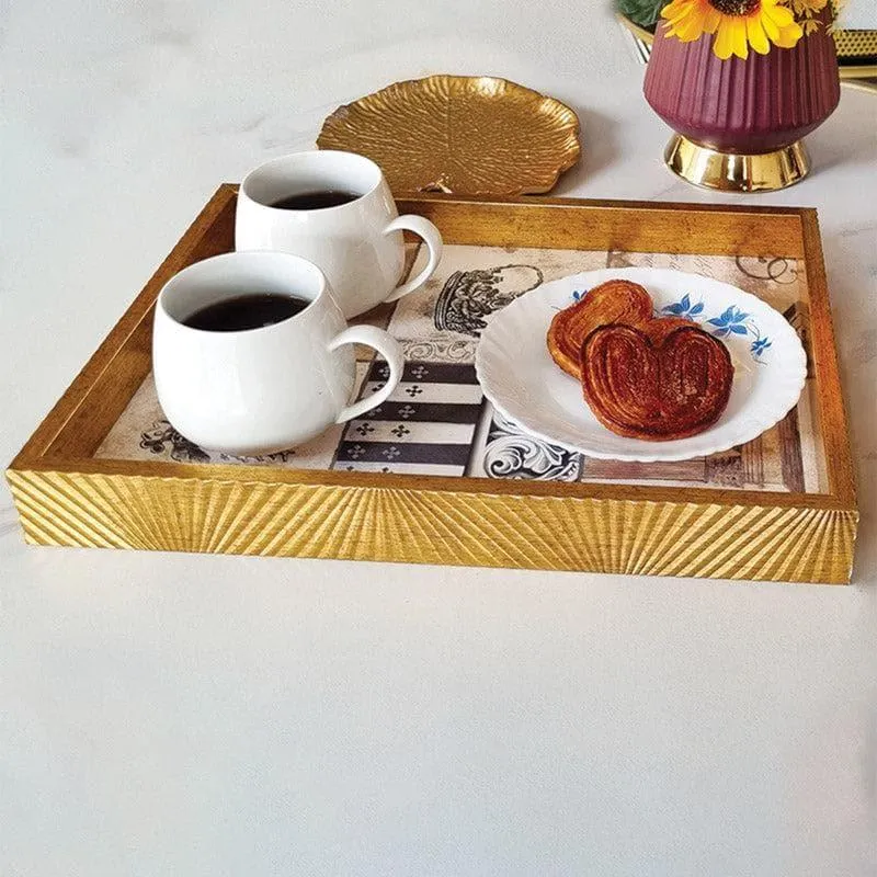 Stripe Stride Wooden Tray - Gold media 1