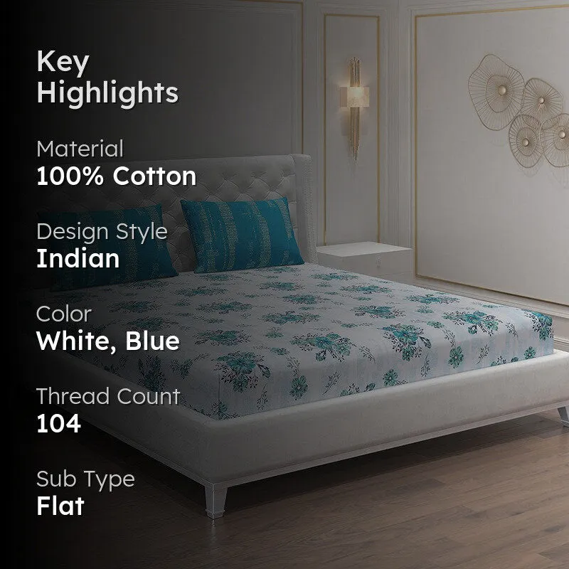 Monte Carlo Petal Story Cotton Bedsheet (White,Blue) - 104 TC media 2