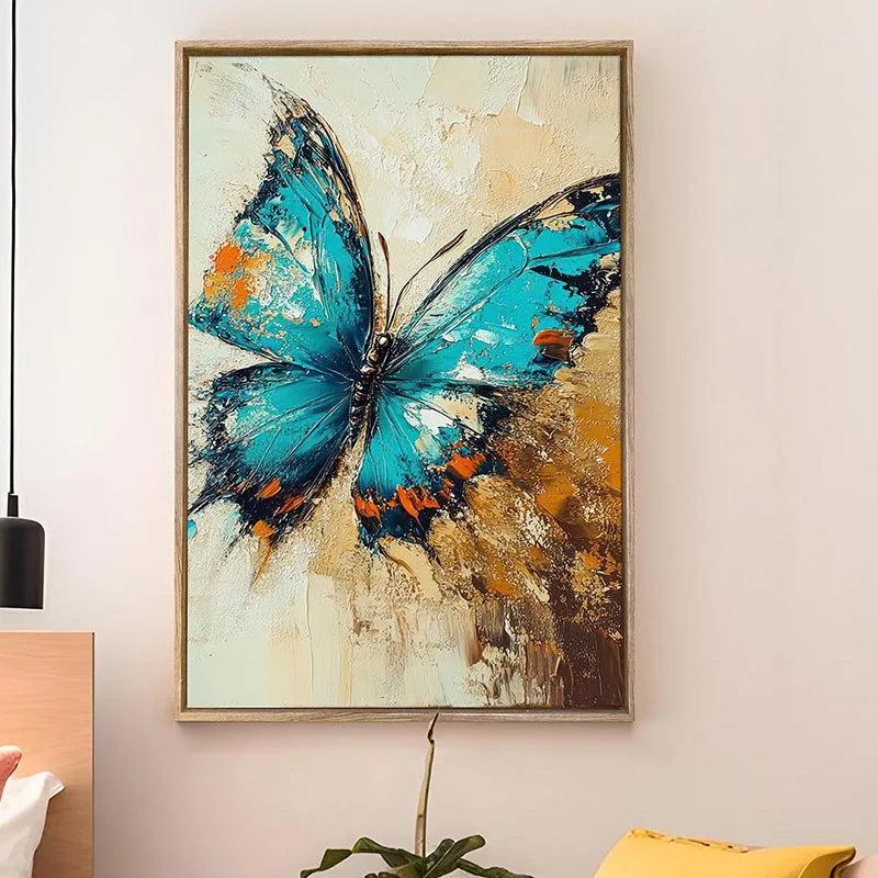 Papillon Bleu Canvas Modern Wall Art With Frame media 2