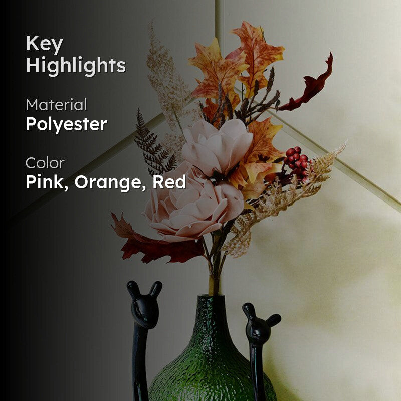 Amberosa Artificial Rose & Fall Leaves Bunch - Peach media 2