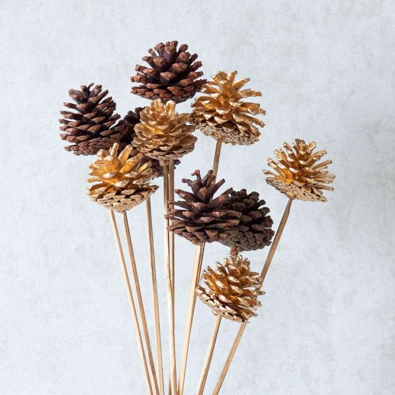 Enoira Pine Cone Stick (Gold  & Brown) - Set Of Ten media 3