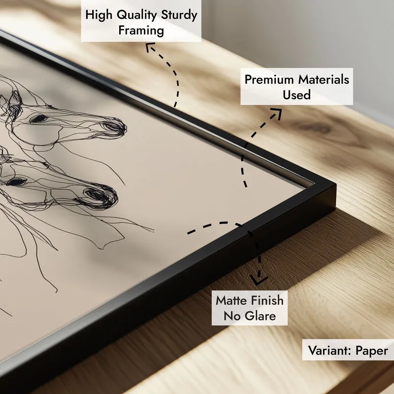 Abstract Line Art Horse Painting With Black Frame media 9
