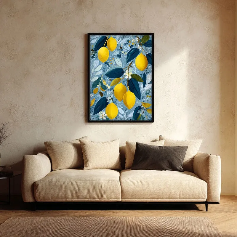 Zestara Lemon Branch Canvas Wall Painting With Black Frame media 1