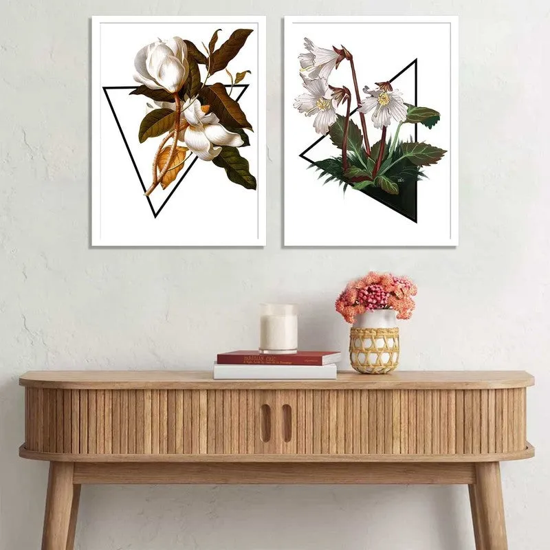 GeoFlora Paper Wall Painting With MDF Frame (White) - Set Of Two media 4