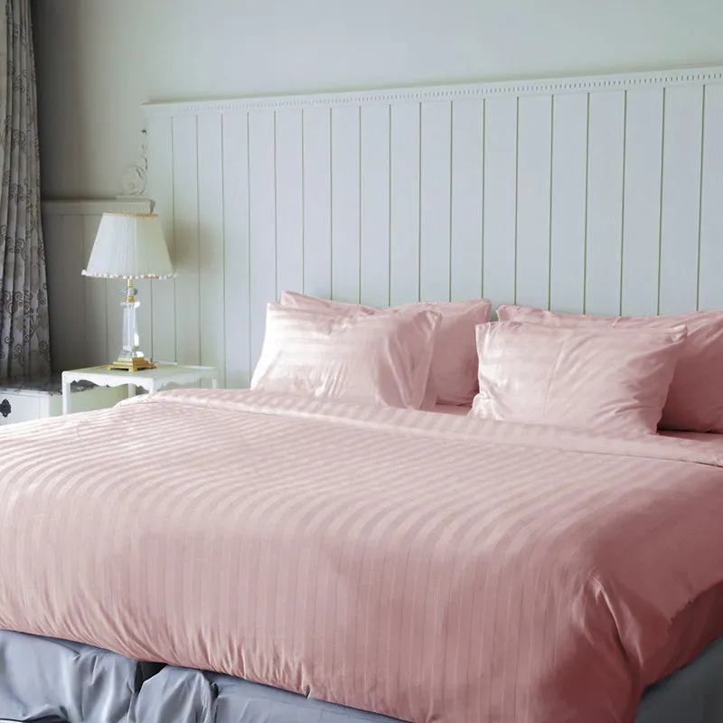 Sleek Loom Striped Cotton Bedsheet (Dusty Pink) - 300 TC media 3