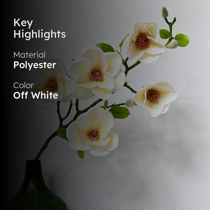 Artificial Magnolia Flower Stick - White media 2