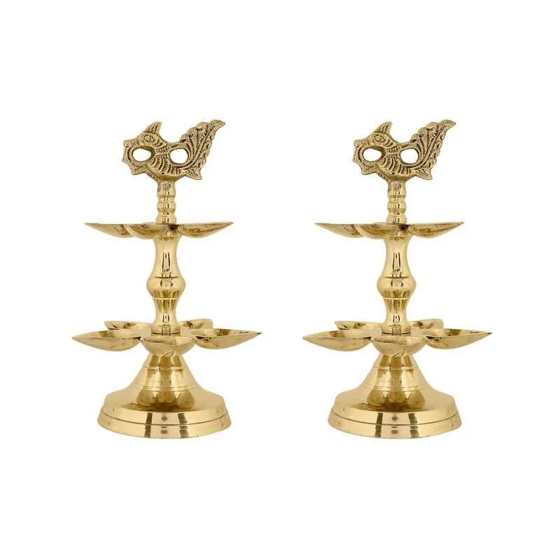 Peacock Ritualistic Brass Lamp - Small media 3