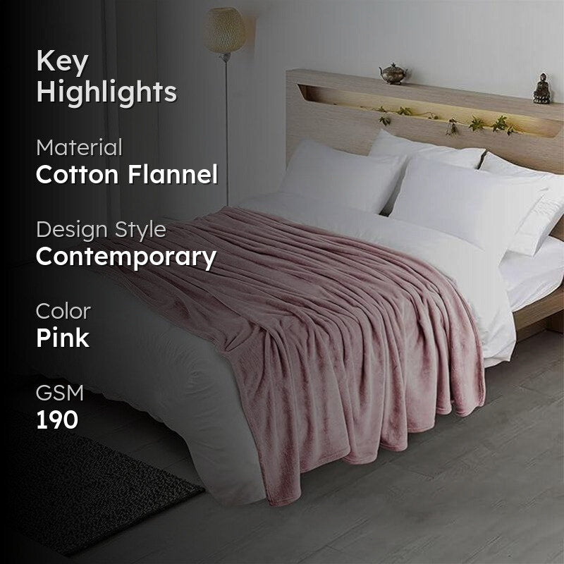 Sarva Solid Knitted Cotton Flannel Blanket (Pink) - 190 GSM media 2