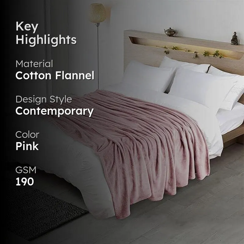 Sarva Solid Knitted Cotton Flannel Blanket (Pink) - 190 GSM media 2