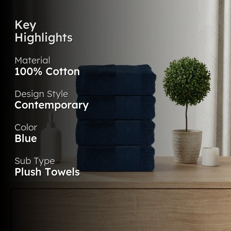 PlushAura Cotton Face Towel (Dark Blue) - Set Of Four media 2