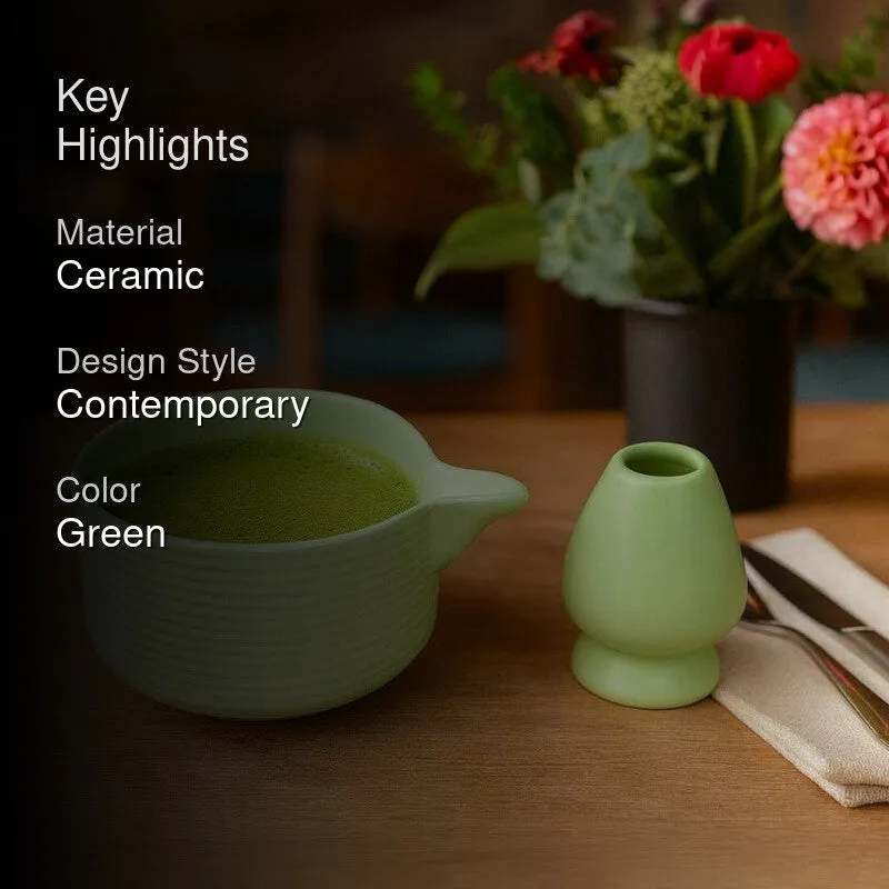 Haruka Ceramic Matcha Bowl & Whisk Holder Set (450 mL) - Two Piece Set media 2