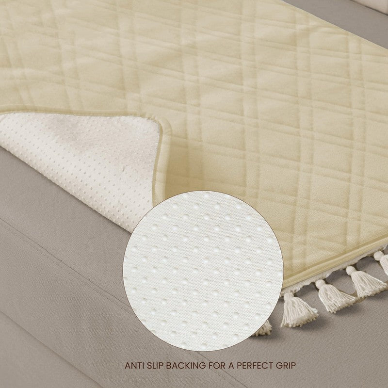 Urban Space Quilted Geometric Sofa Cover - Beige media 5