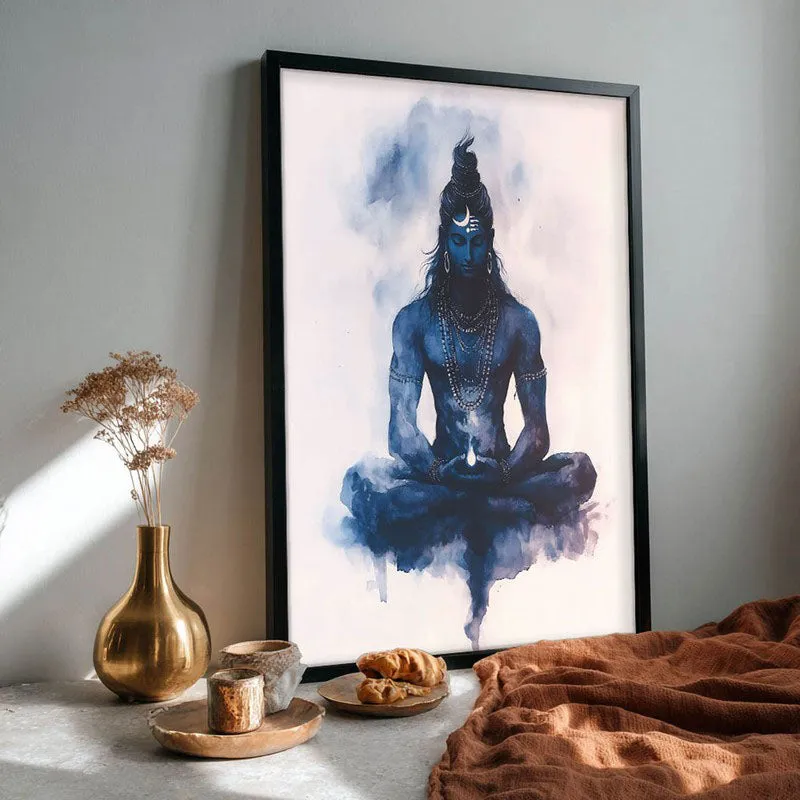 Divine Lord Shiva Archival Paper Wall Painting With Frame - Black media 4