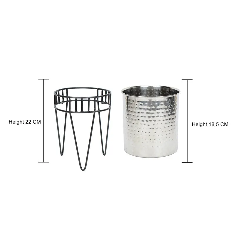 Zenva Stainless Steel Planter - Silver & Black media 4
