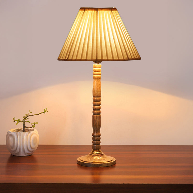 Antique Grace Table Lamp With Carved Wooden Base - White,Brown