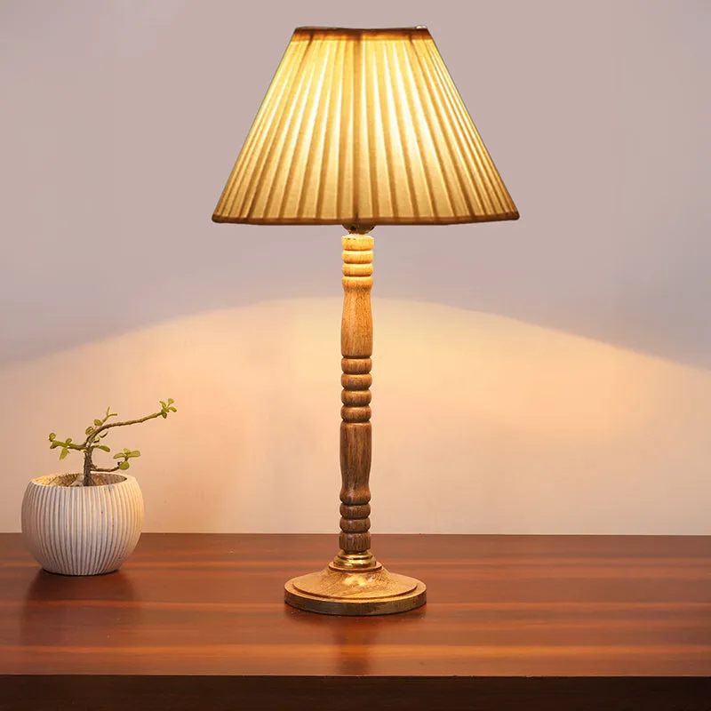 Antique Grace Table Lamp With Carved Wooden Base - White,Brown media 1