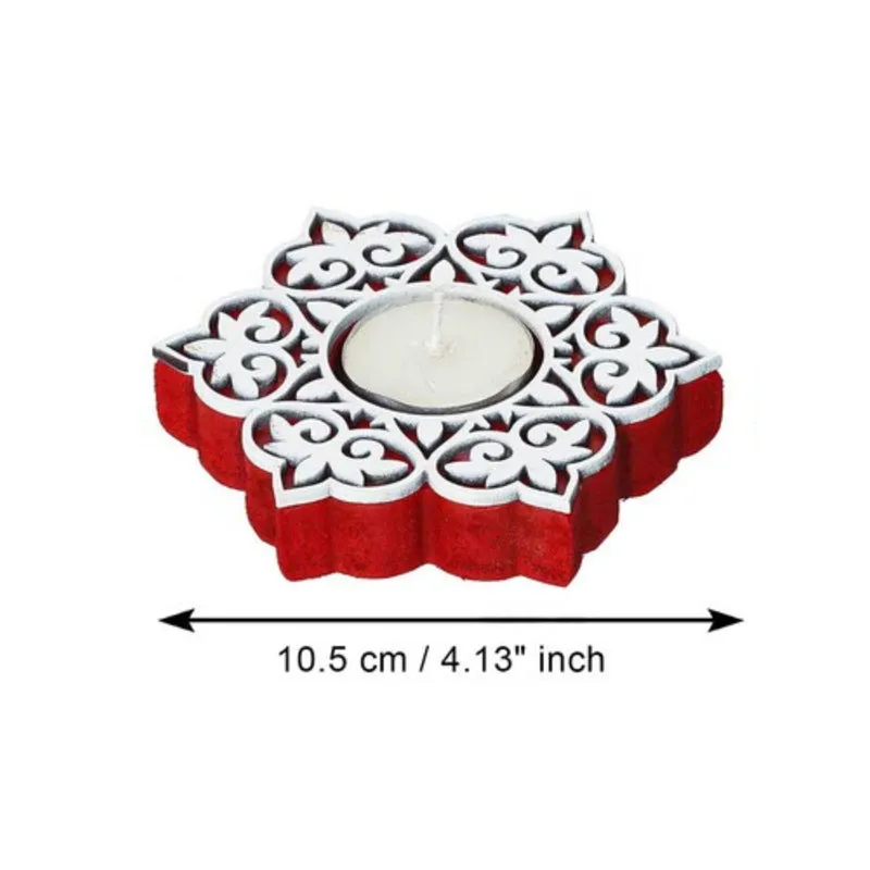 Winter Spark Carved Wood Tea Light Holder (Red) - Set Of Twelve media 6