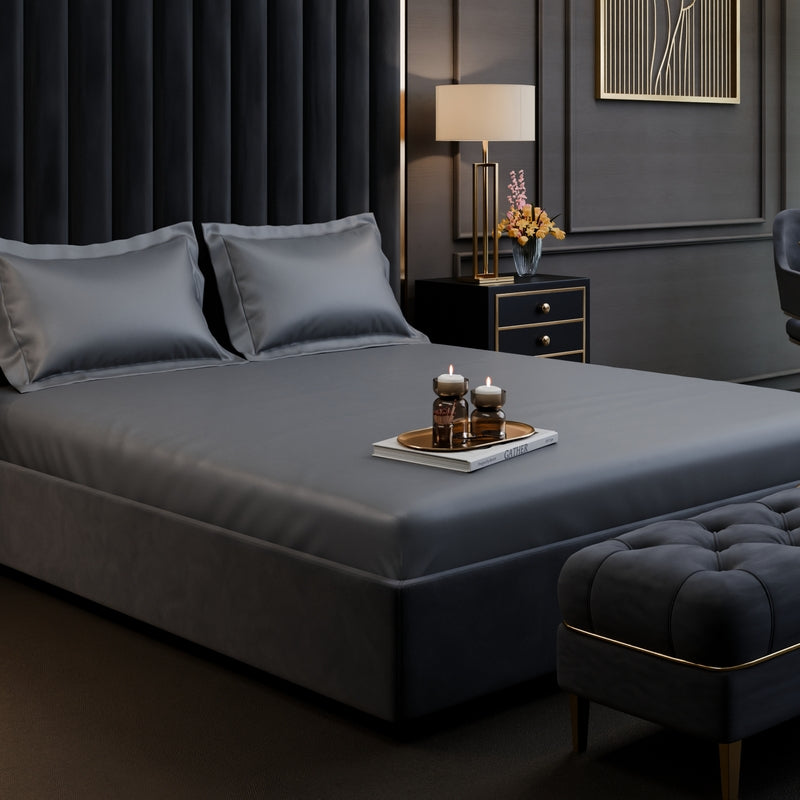 Panache Pure Cotton Fitted Bedsheets (Grey) - 350 TC