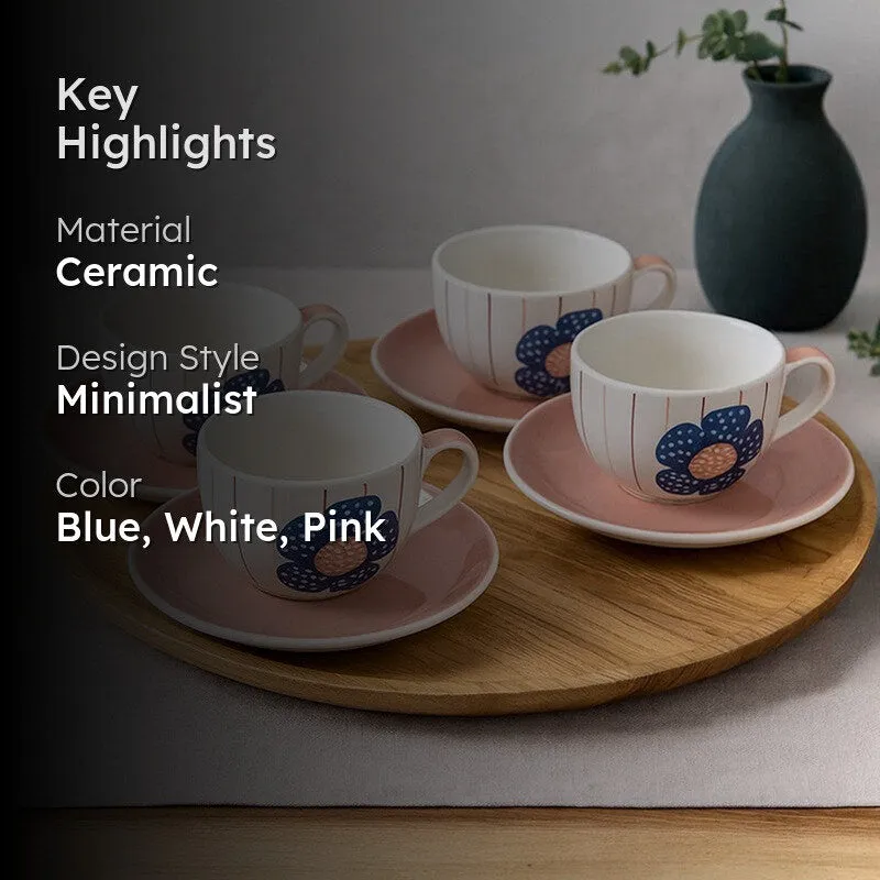 Petunia Handpainted Ceramic Cup & Saucer (180 ML) - Eight Piece Set media 2