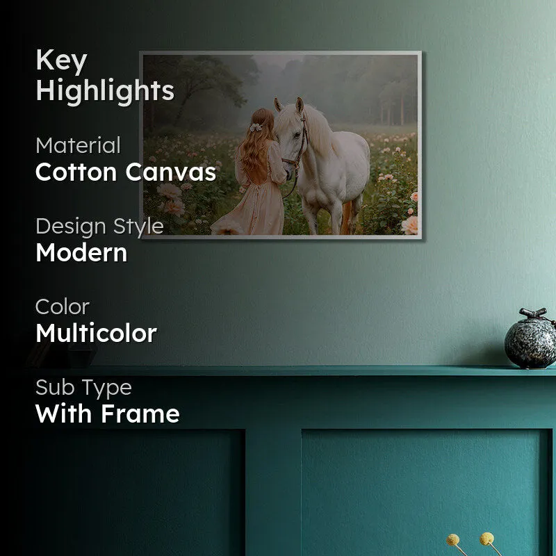 Girl & Horse Wall Art with White Frame media 2