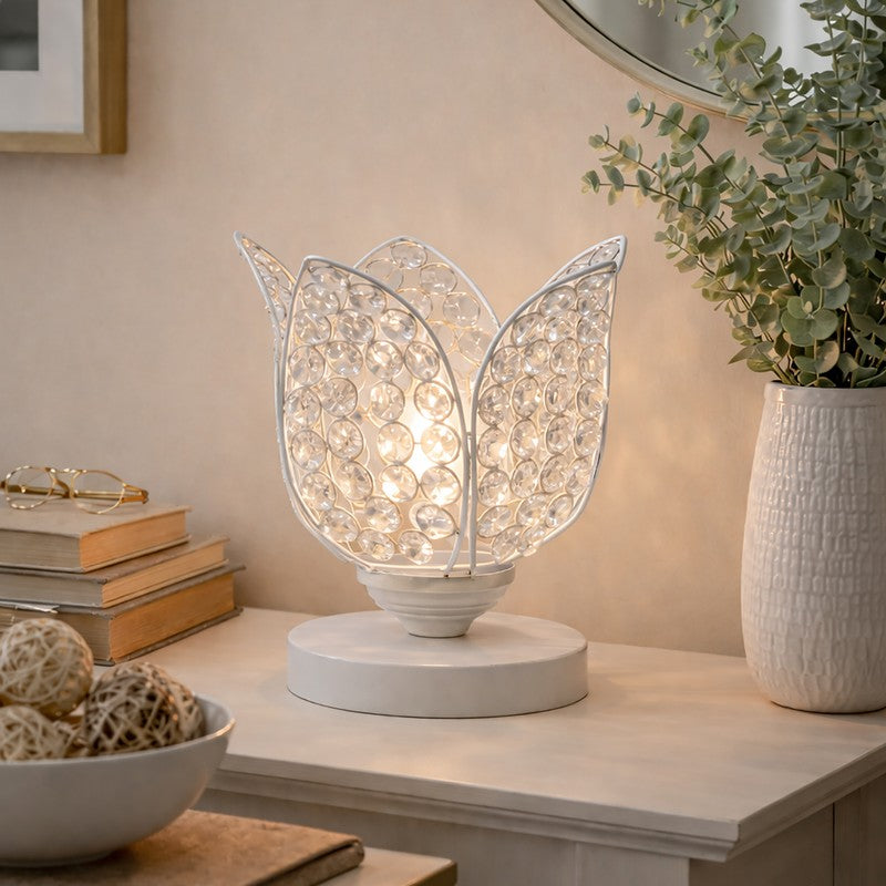 Floral Culture Metal Table Lamp - White