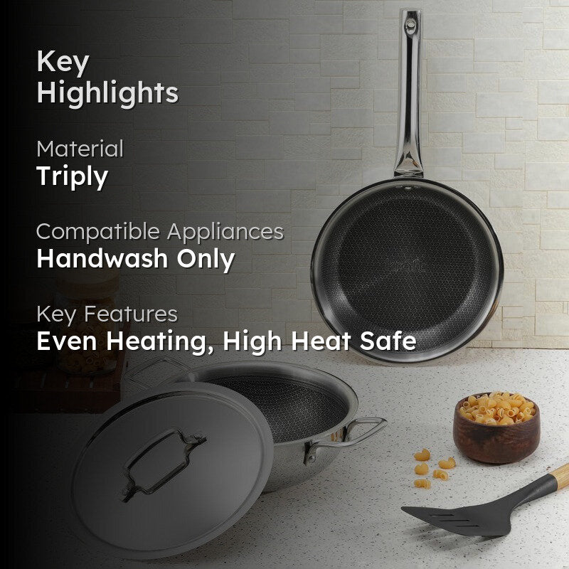 Kraft Sizzle Mate Kadhai and Frying Pan with Lid (2400 mL & 1600 mL) - Two Piece Set media 2