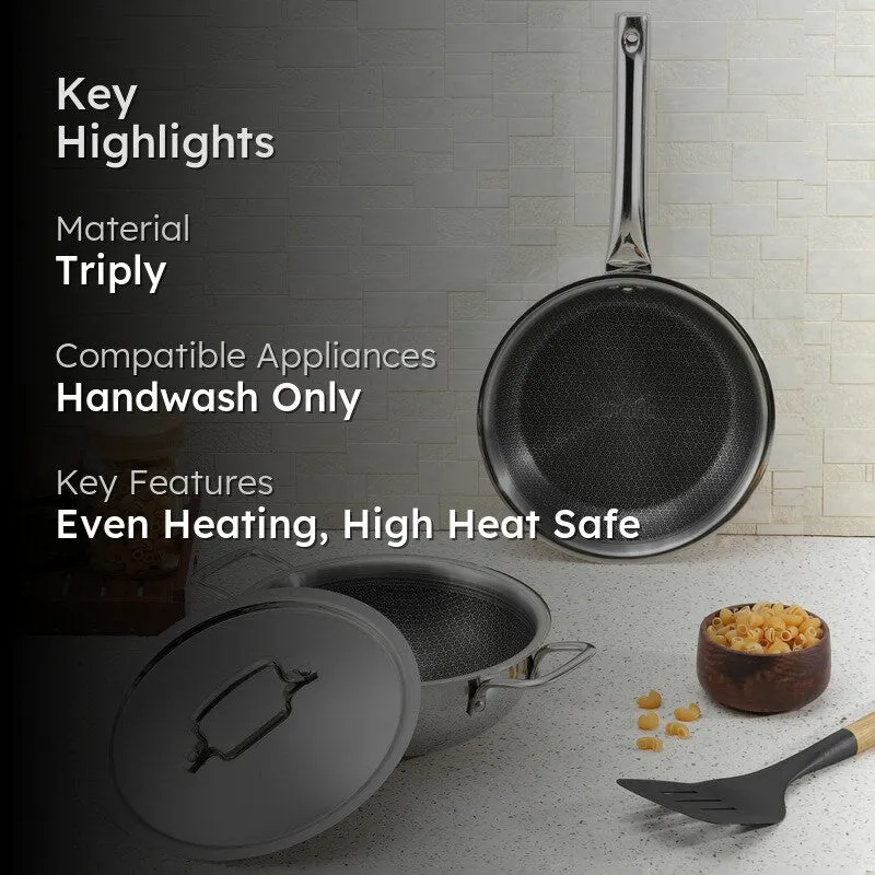 Kraft Sizzle Mate Kadhai and Frying Pan with Lid (2400 mL & 1600 mL) - Two Piece Set media 2