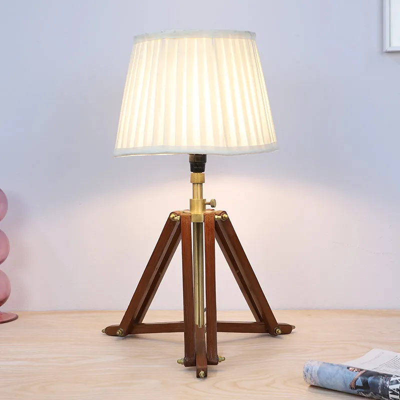 Gujo Pleated Tripod Mango Wood Table Lamp - White,Brown media 2