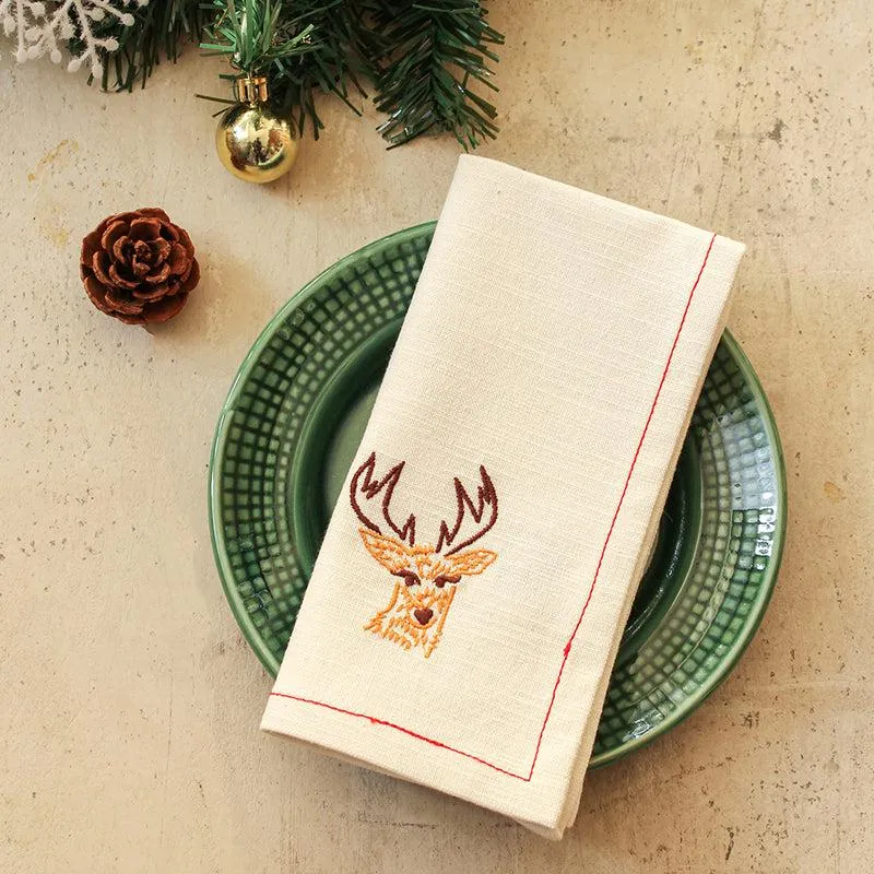 Jolly Reindeer Napkins (Off White) - Set Of Two media 1
