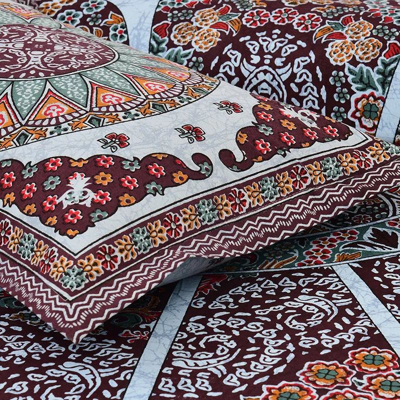 Jalandhara Ethnic Cotton Bedsheet (Blue,Brown) - 160 TC media 4