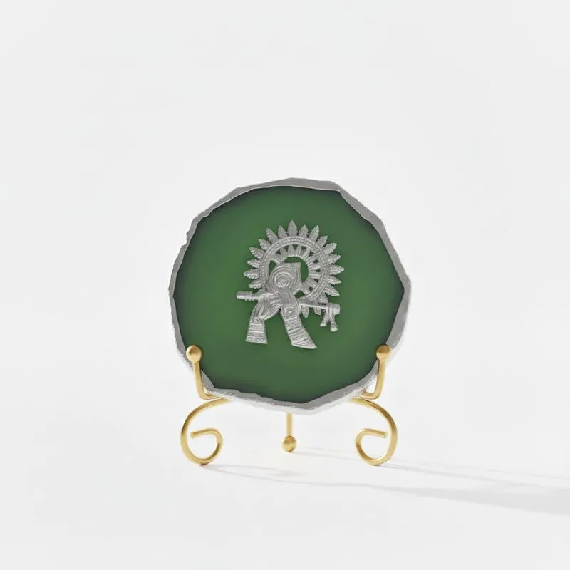 Divine Murli Aura Agate Showpiece With Stand - Green media 3