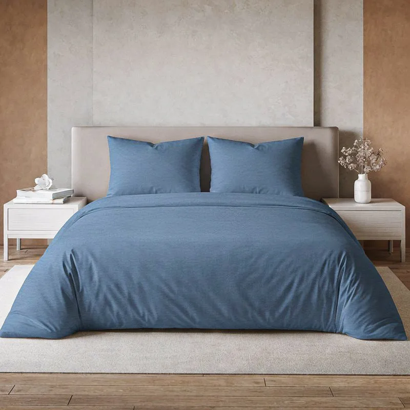 Moonweave Solid Cotton Bedsheet (Slate Blue) - 400 TC media 1