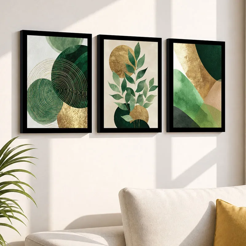 Emerald Rhythm Abstract Wall Art - Set Of Three media 1