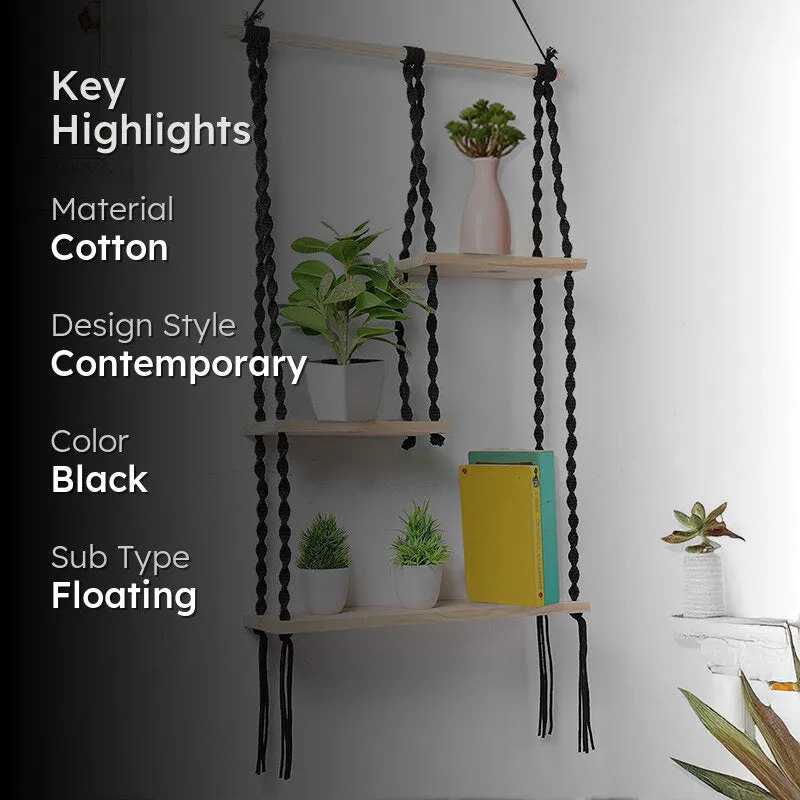 Knotra Macrame Wall Shelf - Black media 2