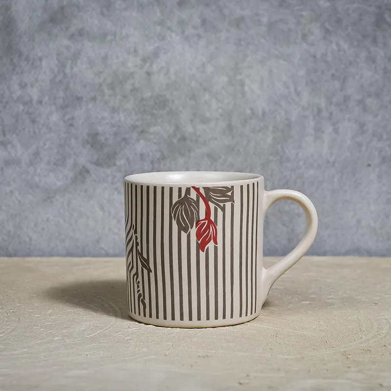 Floral Ceramic Coffee Mug (300 mL) - White,Grey media 1