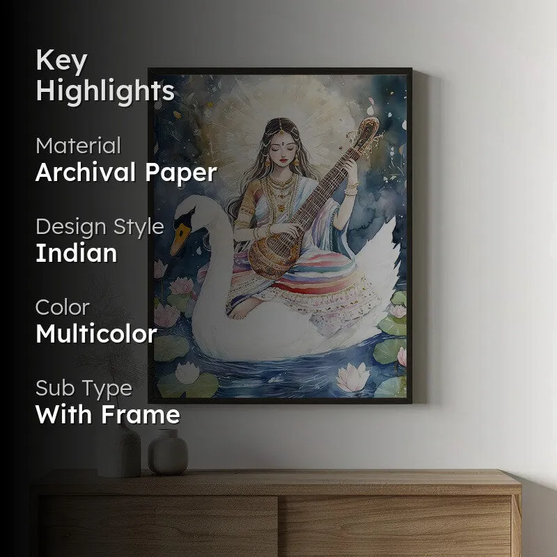 Vidya Swarupini Spiritual Archival Paper Wall Painting With Frame - Black media 2