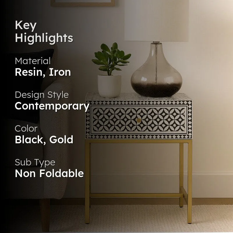 Serin Bone Inlay Bedside Table media 2