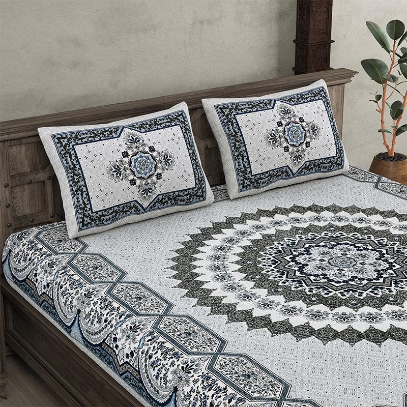 Chaital Ethnic Cotton Bedsheet (Grey) - 240 TC media 5