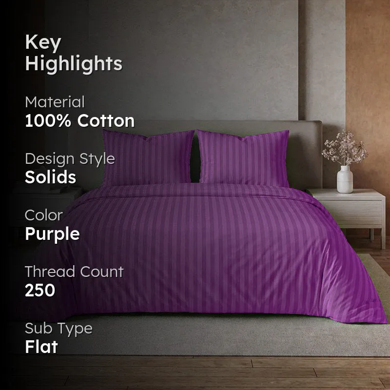 Le Coton Striped Solid Cotton Bedsheet (Violet) - 250 TC media 2