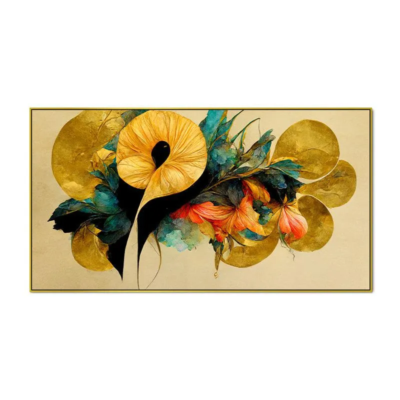 Kaleidoscopic Nature Floral Canvas Wall Painting With Frame - Gold media 4