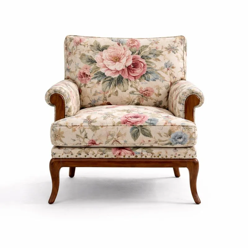 Akira Teak Wood & Velvet Lounge Chair media 3