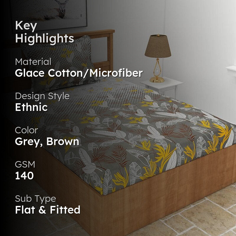 Lale Floral Microfiber Bedsheet (Charcoal Grey) - 140 GSM media 2