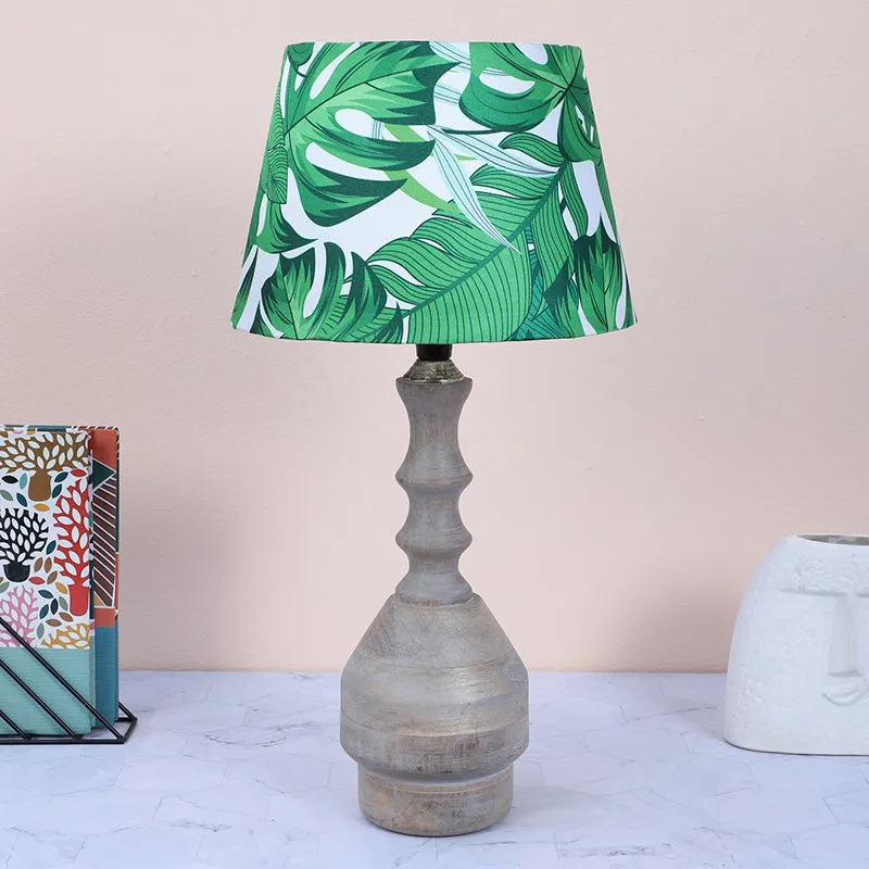 Kaizen Glyph Printed Mango Wood Table Lamp - Green,Beige,White media 2