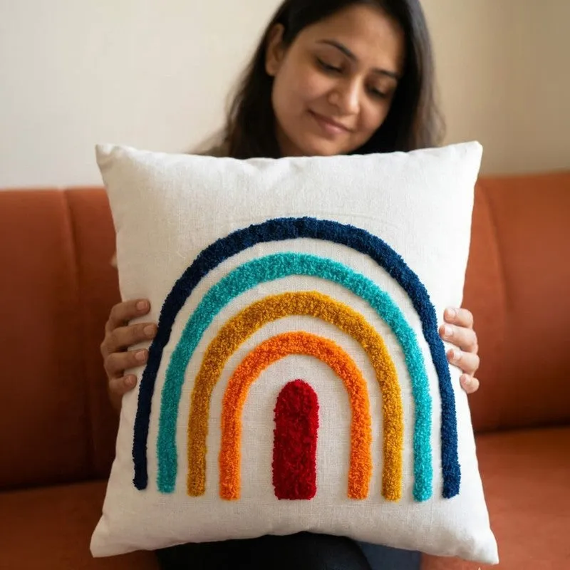 Flona Rain Bow Tufted Cotton Cushion Cover media 5
