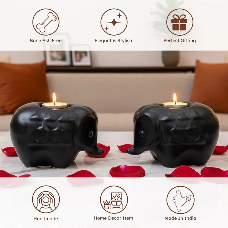 Ebony Elephant Ceramic Tea Light Candle Holders (Black) - Set Of Two media 6